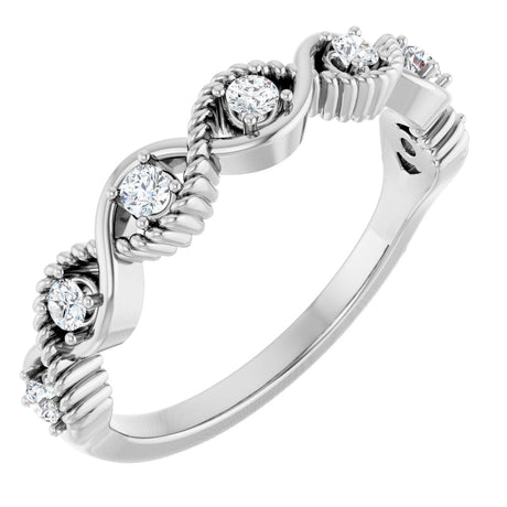 14K Gold Round Natural White Sapphire Accented Stackable Ring - White Gold