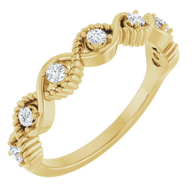 14K Gold Round Natural White Sapphire Accented Stackable Ring - Yellow Gold