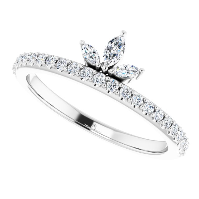 Platinum Marquise Natural Diamond Accented Stackable Crown Ring - view 5