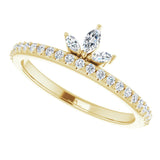 14K Gold Marquise Natural Diamond Accented Stackable Crown Ring - Yellow Gold - view 5