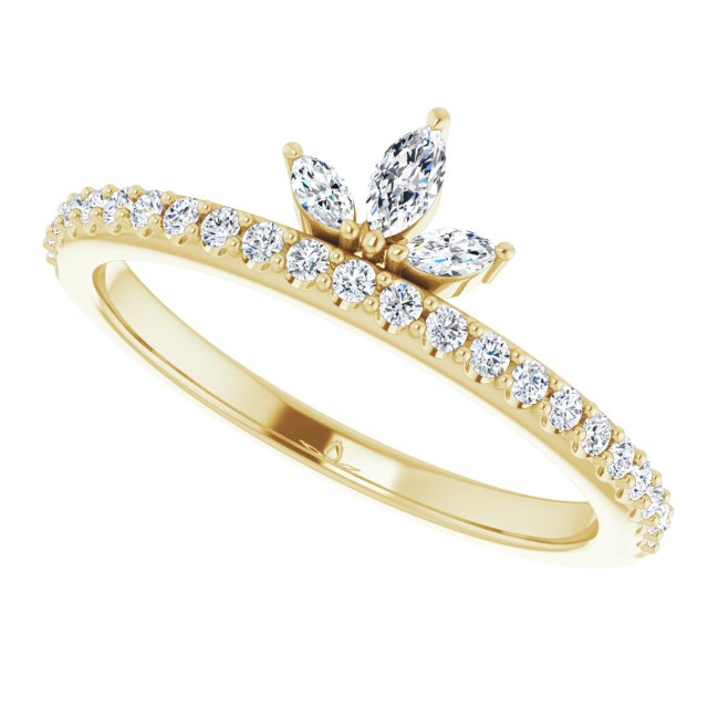 14K Gold Marquise Natural Diamond Accented Stackable Crown Ring - Yellow Gold - view 5