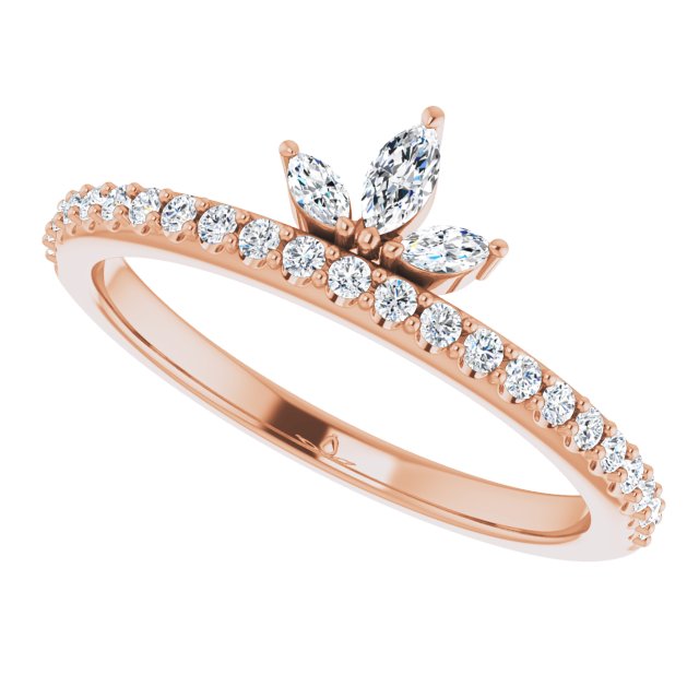 14K Gold Marquise Natural Diamond Accented Stackable Crown Ring - Rose Gold - view 5