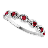 Platinum Round Natural Ruby Accented Stackable Ring – 2mm Stones - view 5