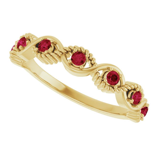 14K Gold Round Natural Ruby Accented Stackable Ring – 2mm Stones - Yellow Gold - view 5