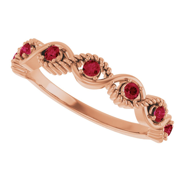 14K Gold Round Lab-Grown Ruby Accented Stackable Ring - Rose Gold - view 5