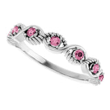 Platinum Round Natural Pink Tourmaline Accented Stackable Ring – 2mm Stones - view 5