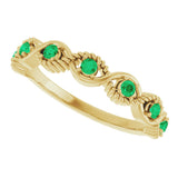 14K Gold Round Lab-Grown Emerald Accented Stackable Ring - Yellow Gold - view 5