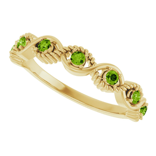 14K Gold Round Natural Peridot Accented Stackable Ring – 2mm Stones - Yellow Gold - view 5