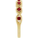 14K Gold Round Natural Ruby Accented Stackable Ring – 2mm Stones - Yellow Gold - view 4