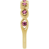 14K Gold Round Natural Pink Tourmaline Accented Stackable Ring – 2mm Stones - Yellow Gold - view 4