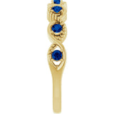 14K Gold Round Lab-Grown Blue Sapphire Accented Stackable Ring - Yellow Gold - view 4