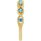 14K Gold Round Natural Aquamarine Accented Stackable Ring – 2mm Stones - Yellow Gold - view 4