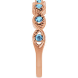 14K Gold Round Natural Aquamarine Accented Stackable Ring – 2mm Stones - Rose Gold - view 4