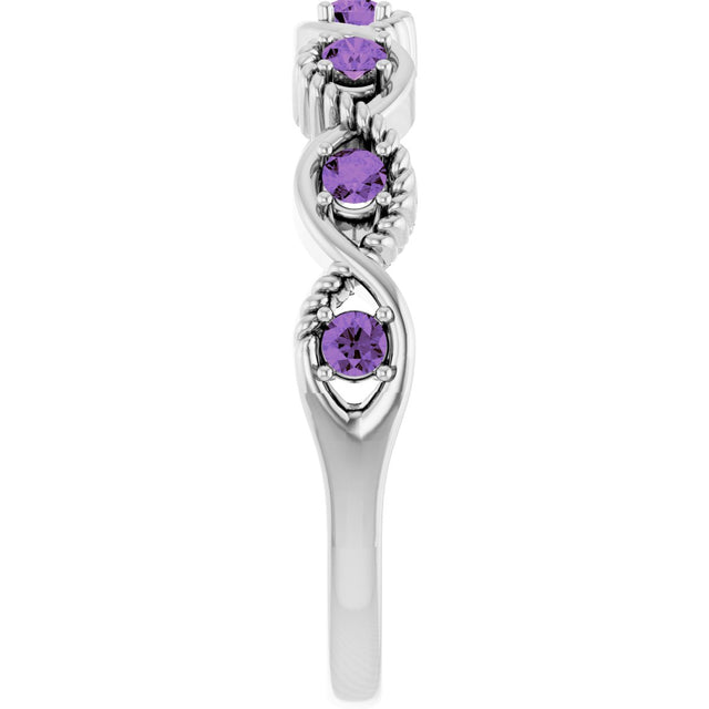 14K Gold Round Natural Amethyst Accented Stackable Ring – 2mm Stones - White Gold - view 4