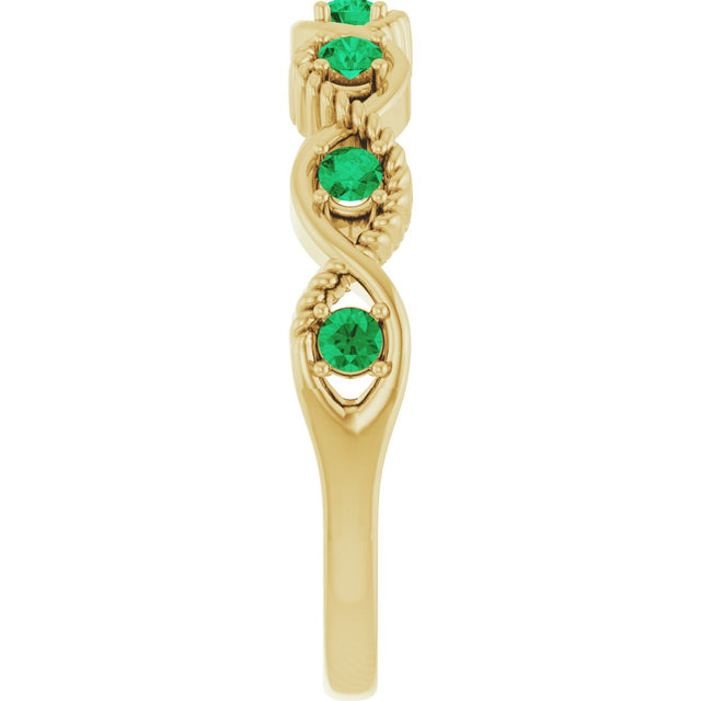 14K Gold Round Natural Emerald Accented Stackable Ring – 2mm Stones - Yellow Gold - view 4