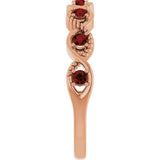 14K Gold Round Natural Mozambique Garnet Accented Stackable Ring – 2mm Stones - Rose Gold - view 4