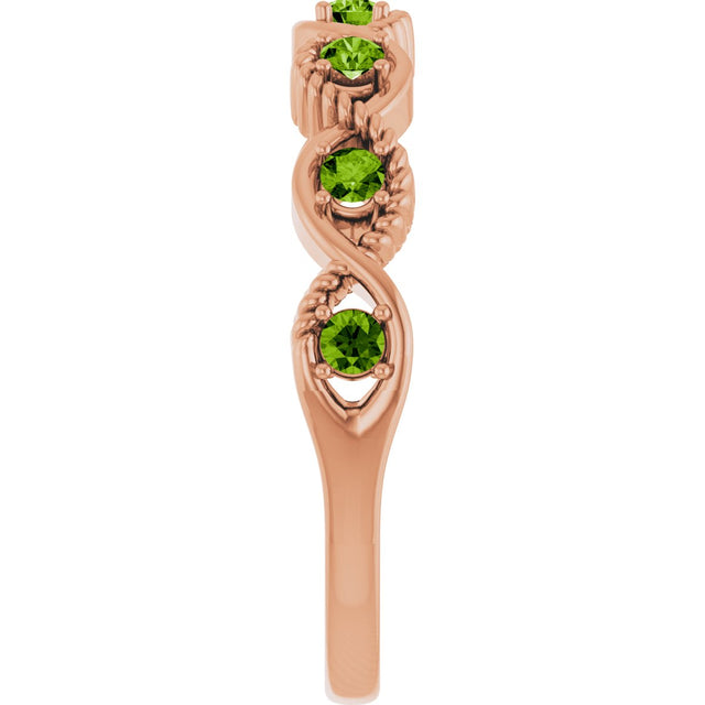 14K Gold Round Natural Peridot Accented Stackable Ring – 2mm Stones - Rose Gold - view 4