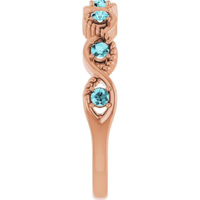 14K Gold Round Natural Blue Zircon Accented Stackable Ring – 2mm Stones - Rose Gold - view 4