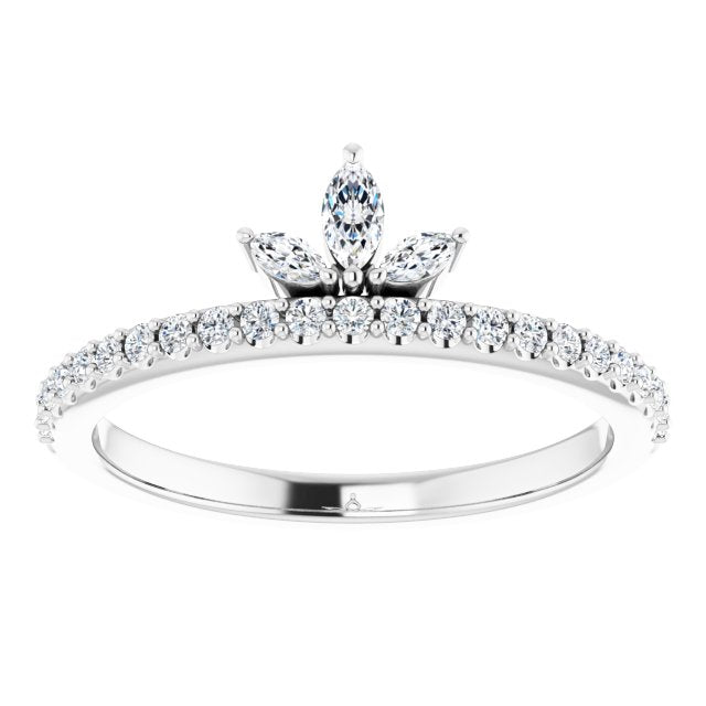 Platinum Marquise Natural Diamond Accented Stackable Crown Ring - view 3