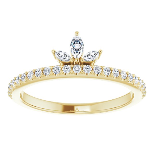 14K Gold Marquise Natural Diamond Accented Stackable Crown Ring - Yellow Gold - view 3