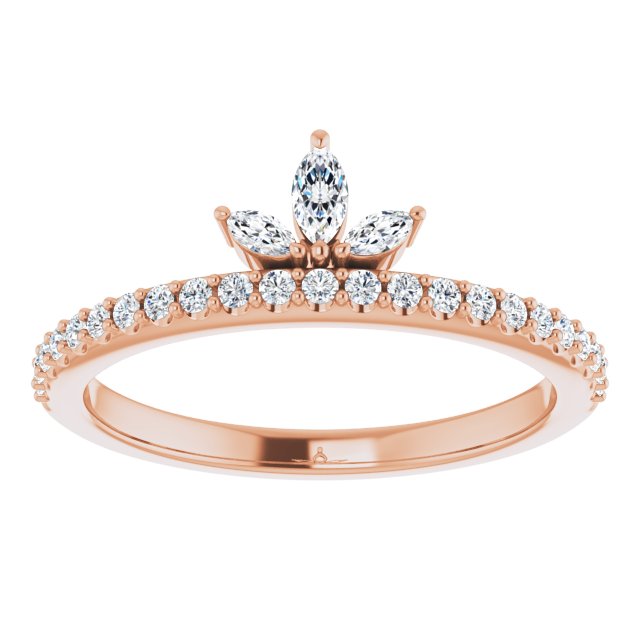 14K Gold Marquise Natural Diamond Accented Stackable Crown Ring - Rose Gold - view 3