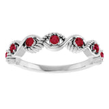 Platinum Round Lab-Grown Ruby Accented Stackable Ring - view 3