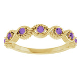14K Gold Round Natural Amethyst Accented Stackable Ring – 2mm Stones - Yellow Gold - view 3