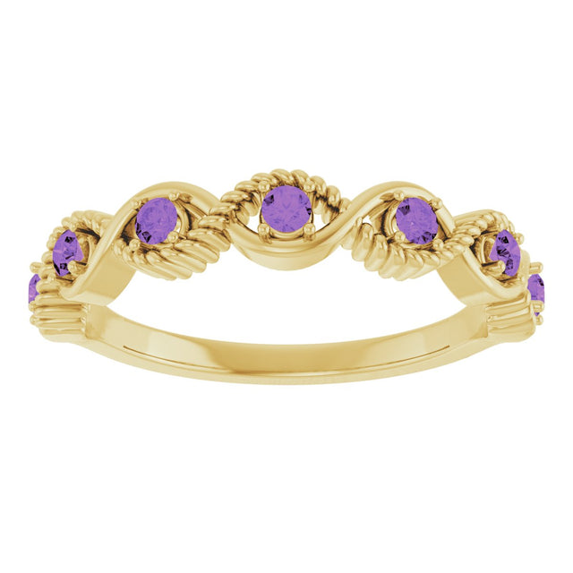 14K Gold Round Natural Amethyst Accented Stackable Ring – 2mm Stones - Yellow Gold - view 3