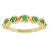 14K Gold Round Natural Emerald Accented Stackable Ring – 2mm Stones - Yellow Gold - view 3