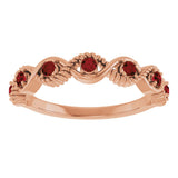 14K Gold Round Natural Mozambique Garnet Accented Stackable Ring – 2mm Stones - Rose Gold - view 3