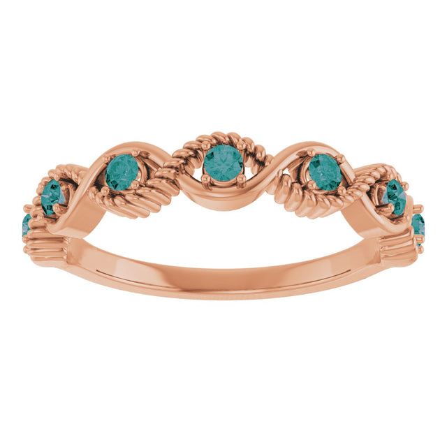 14K Gold Round Natural Alexandrite Accented Stackable Ring – 2mm Stones - Rose Gold - view 3