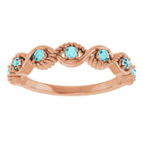 14K Gold Round Natural Blue Zircon Accented Stackable Ring – 2mm Stones - Rose Gold - view 3