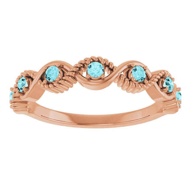 14K Gold Round Natural Blue Zircon Accented Stackable Ring – 2mm Stones - Rose Gold - view 3