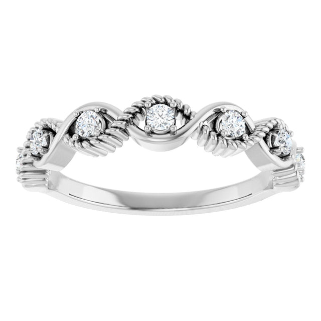 Platinum Round Natural White Sapphire Accented Stackable Ring - view 3