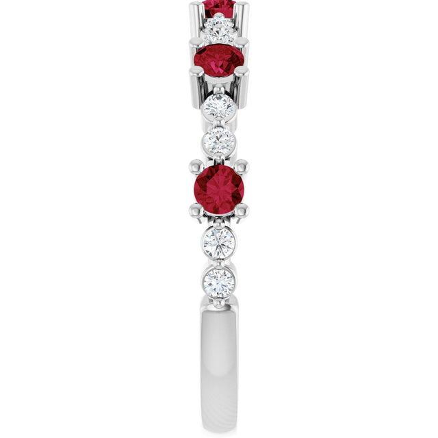 14K Gold Round Natural Ruby Accented Stackable Ring – 2.5mm Stones - White Gold - view 4