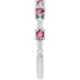 14K Gold Round Natural Pink Tourmaline Accented Stackable Ring – 2.5mm Stones - White Gold - view 4