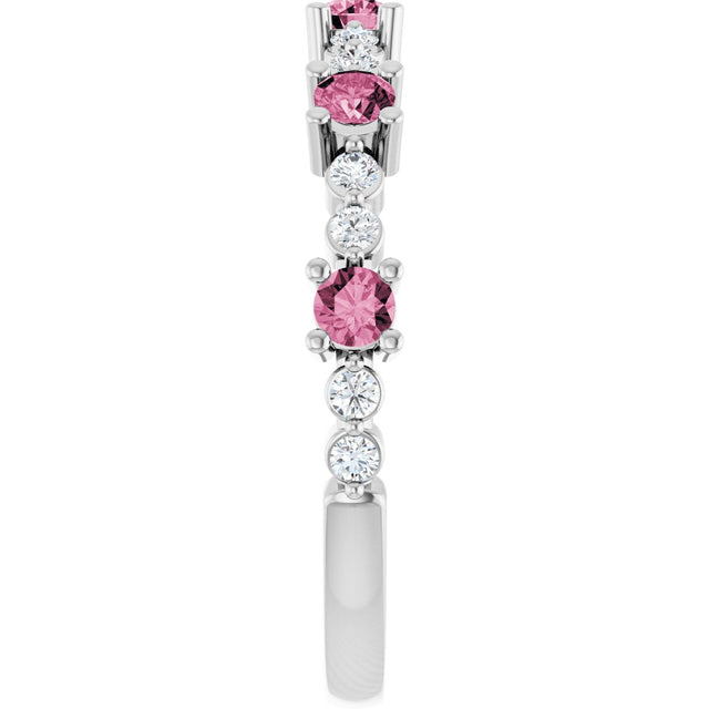 14K Gold Round Natural Pink Tourmaline Accented Stackable Ring – 2.5mm Stones - White Gold - view 4