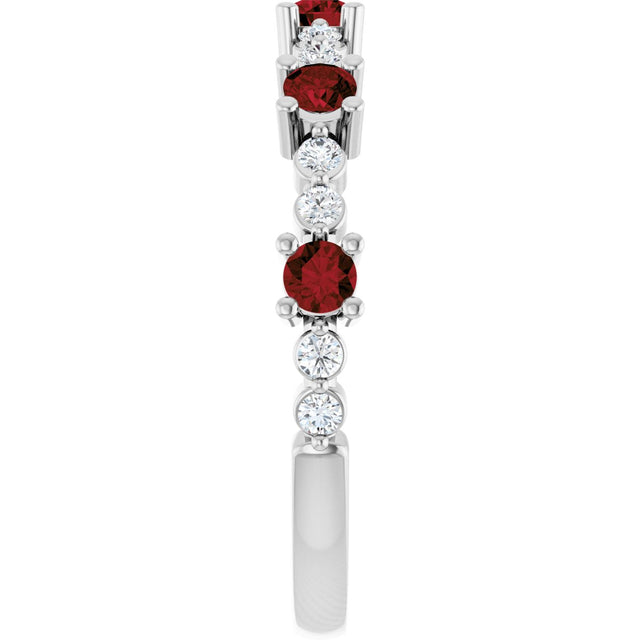 14K Gold Round Natural Mozambique Garnet Accented Stackable Ring – 2.5mm Stones - White Gold - view 4