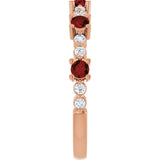14K Gold Round Natural Mozambique Garnet Accented Stackable Ring – 2.5mm Stones - Rose Gold - view 4
