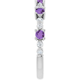 14K Gold Round Natural Amethyst Accented Stackable Ring – 2.5mm Stones - White Gold - view 4