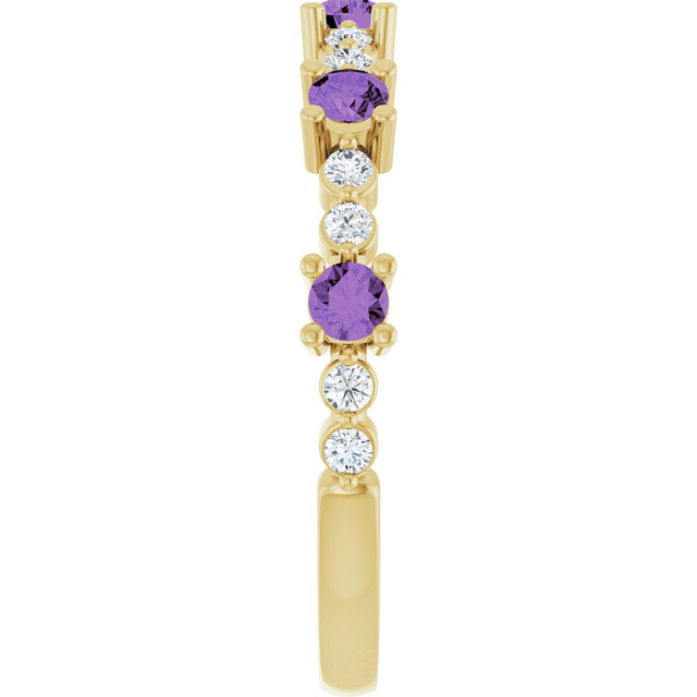 14K Gold Round Natural Amethyst Accented Stackable Ring – 2.5mm Stones - Yellow Gold - view 4