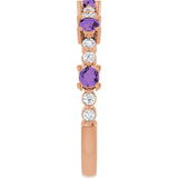 14K Gold Round Natural Amethyst Accented Stackable Ring – 2.5mm Stones - Rose Gold - view 4