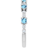 14K Gold Round Natural Aquamarine Accented Stackable Ring – 2.5mm Stones - White Gold - view 4