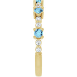 14K Gold Round Natural Aquamarine Accented Stackable Ring – 2.5mm Stones - Yellow Gold - view 4