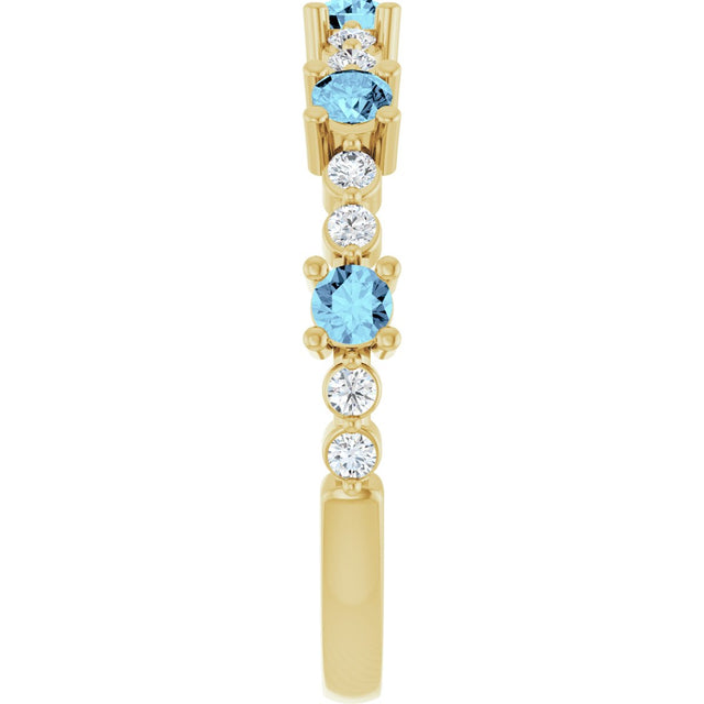 14K Gold Round Natural Aquamarine Accented Stackable Ring – 2.5mm Stones - Yellow Gold - view 4