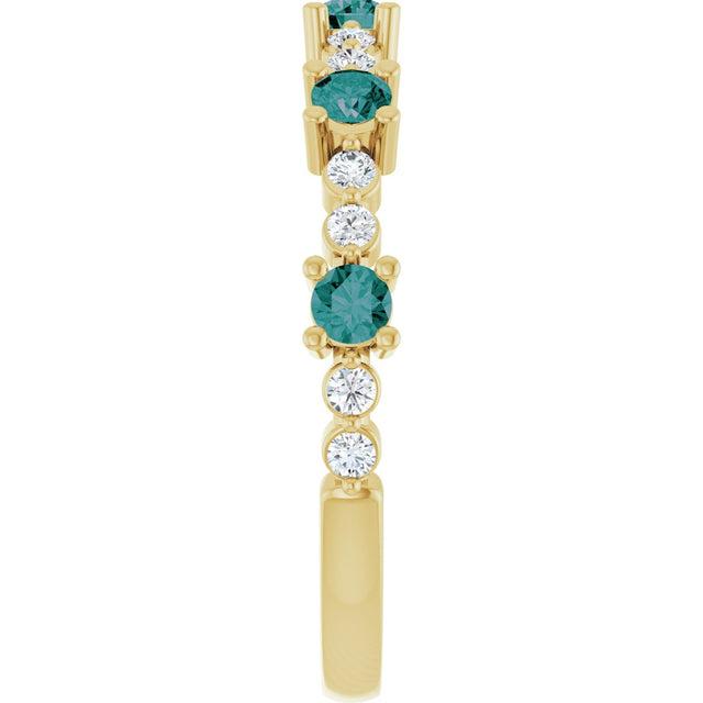 14K Gold Round Natural Alexandrite Accented Stackable Ring – 2.5mm Stones - Yellow Gold - view 4
