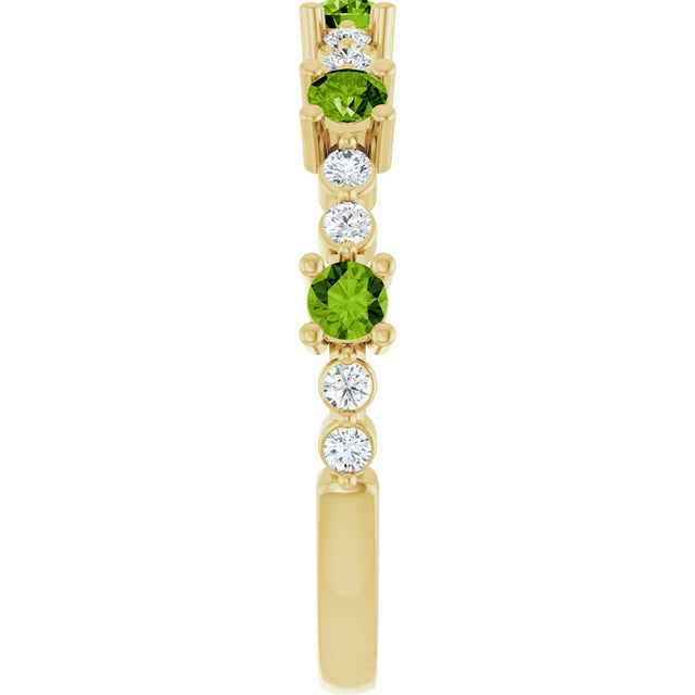 14K Gold Round Natural Peridot Accented Stackable Ring – 2.5mm Stones - Yellow Gold - view 4