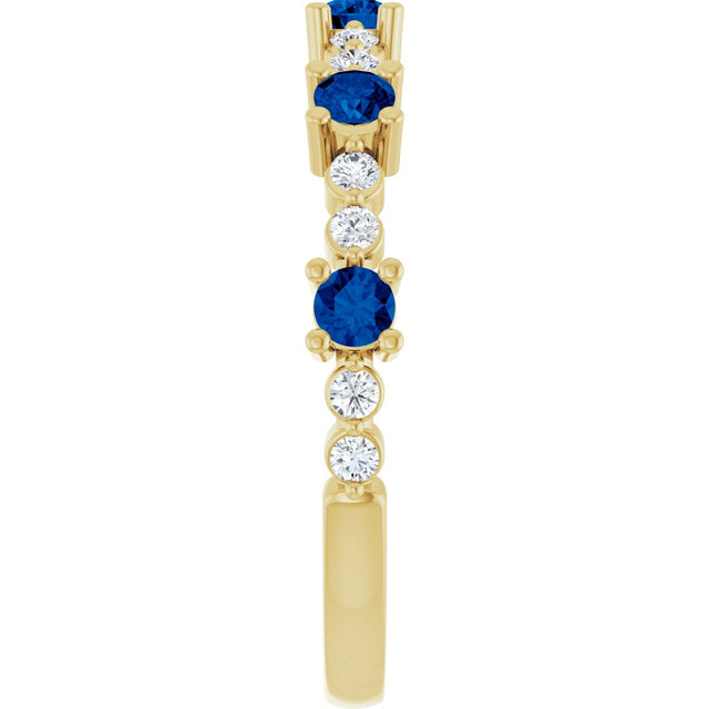 14K Gold Round Natural Blue Sapphire Accented Stackable Ring – 2.5mm Stones - Yellow Gold - view 4