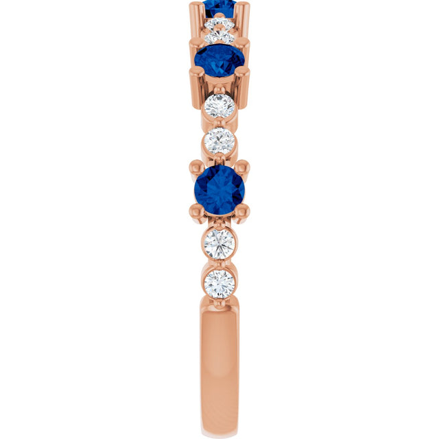 14K Gold Round Lab-Grown Blue Sapphire Accented Stackable Ring – 2.5mm Stones - Rose Gold - view 4