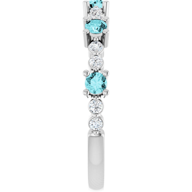 Platinum Round Natural Blue Zircon Accented Stackable Ring – 2.5mm Stones - view 4